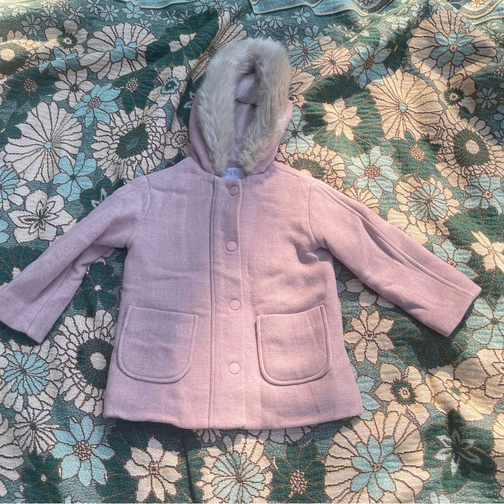Zara Pink Toddler Peacoat Little Girl Winter Coat 4/5
